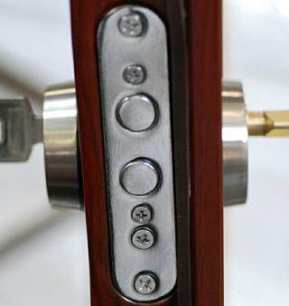 close up of front door lock